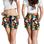 Parrot And Flower Pattern Print Women's Shorts