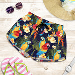 Parrot And Flower Pattern Print Women's Shorts
