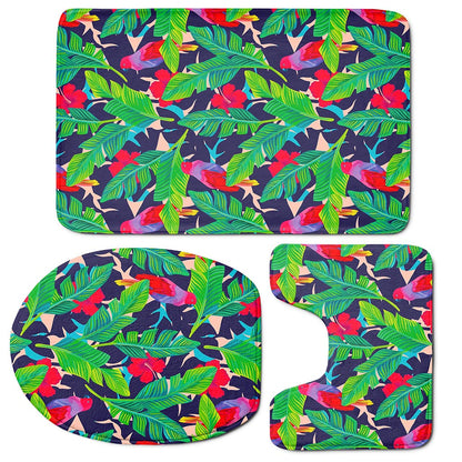 Parrot Banana Leaf Hawaii Pattern Print 3 Piece Bath Mat Set