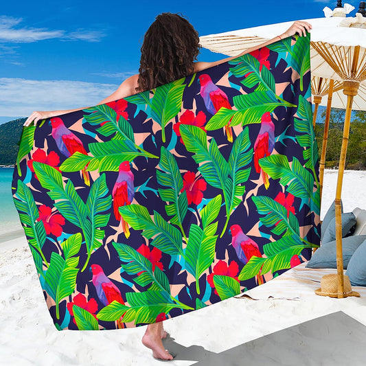 Parrot Banana Leaf Hawaii Pattern Print Beach Sarong Wrap