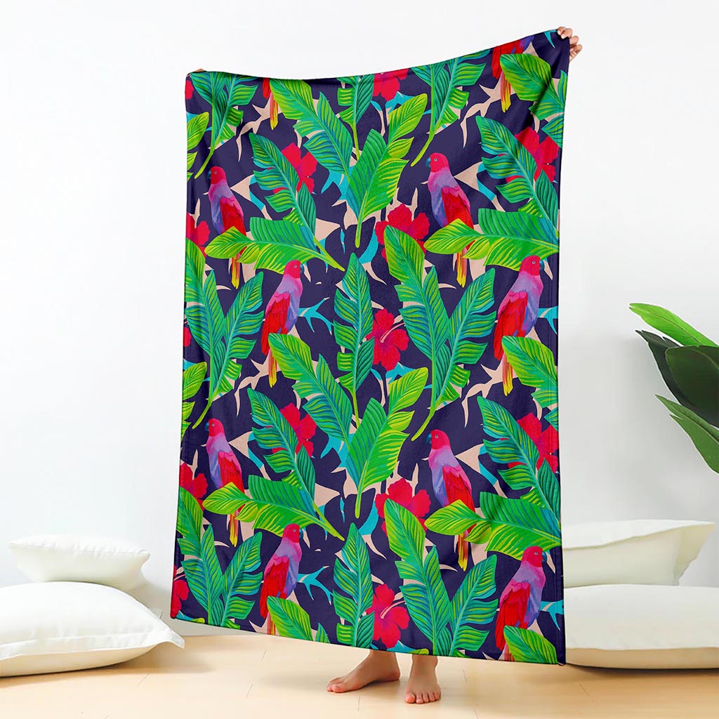 Parrot Banana Leaf Hawaii Pattern Print Blanket