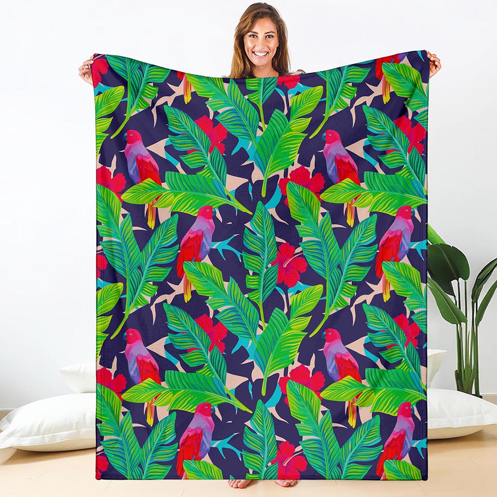Parrot Banana Leaf Hawaii Pattern Print Blanket
