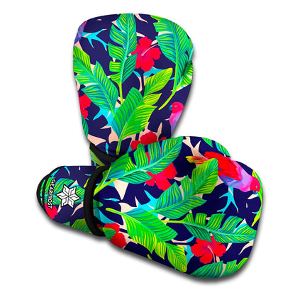 Parrot Banana Leaf Hawaii Pattern Print Boxing Gloves