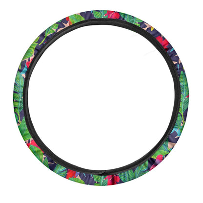 Parrot Banana Leaf Hawaii Pattern Print Car Steering Wheel Cover