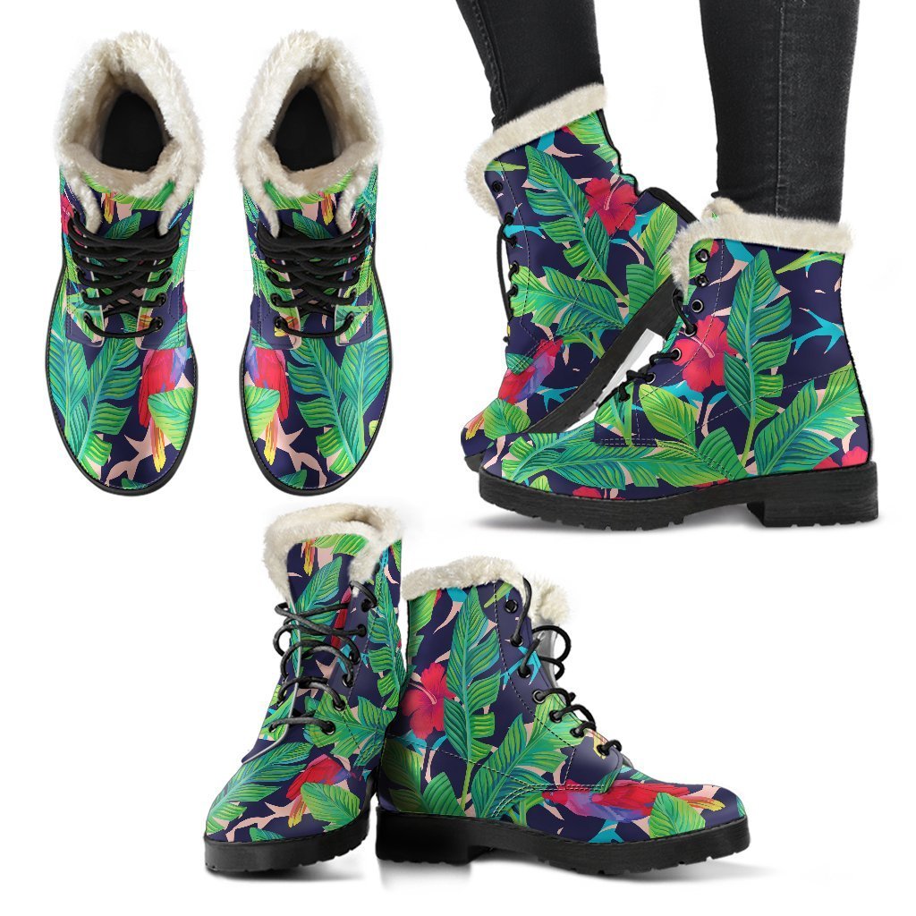 Parrot Banana Leaf Hawaii Pattern Print Comfy Boots GearFrost