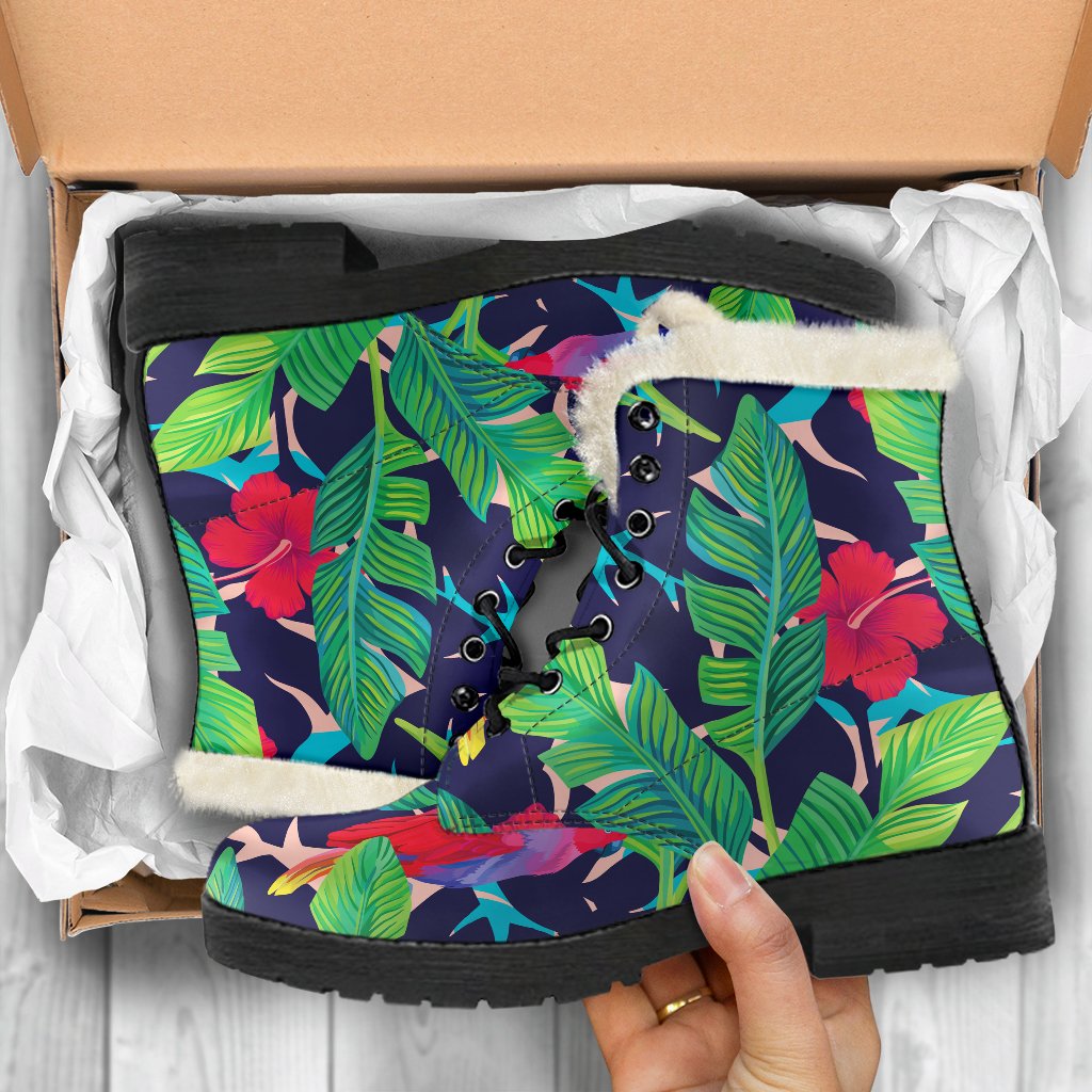 Parrot Banana Leaf Hawaii Pattern Print Comfy Boots GearFrost