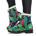 Parrot Banana Leaf Hawaii Pattern Print Faux Fur Leather Boots