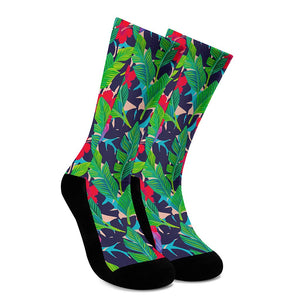 Parrot Banana Leaf Hawaii Pattern Print Crew Socks