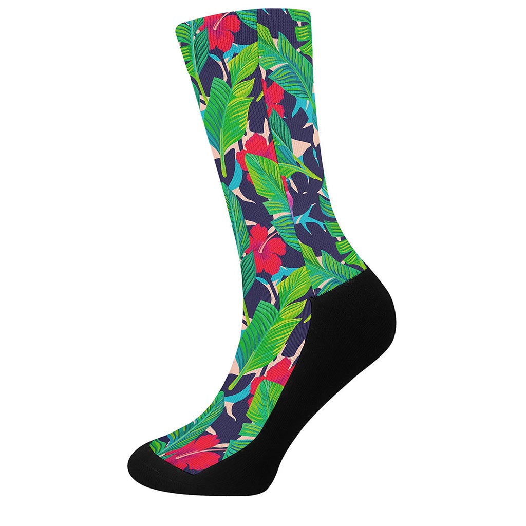 Parrot Banana Leaf Hawaii Pattern Print Crew Socks