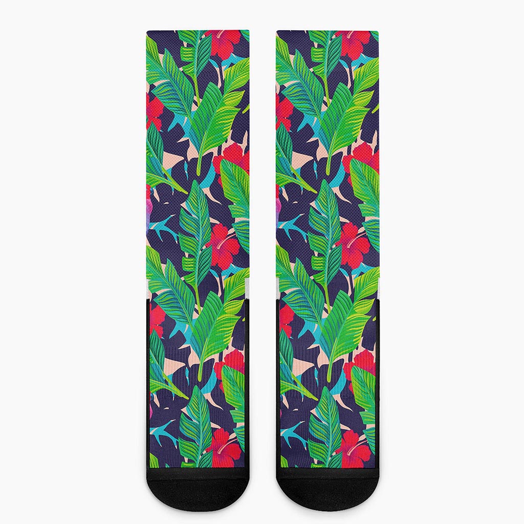 Parrot Banana Leaf Hawaii Pattern Print Crew Socks