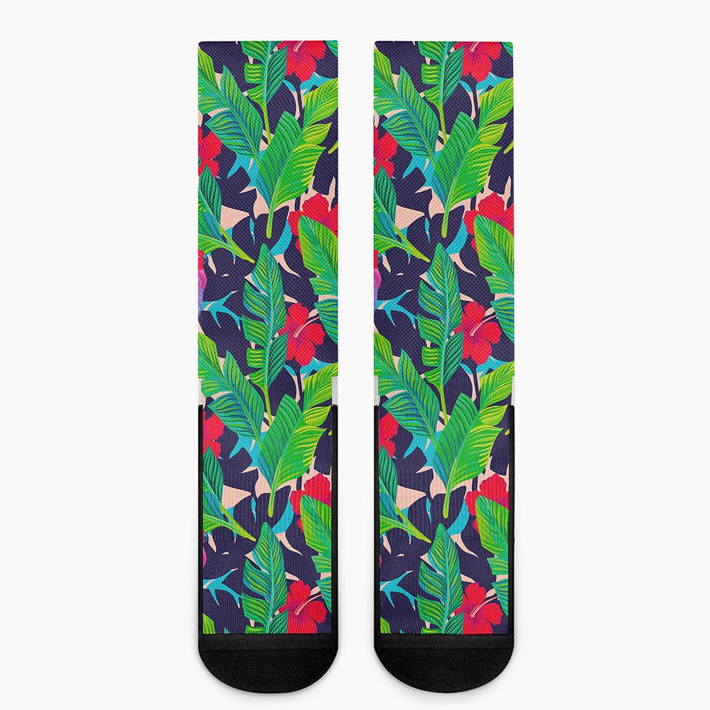 Parrot Banana Leaf Hawaii Pattern Print Crew Socks