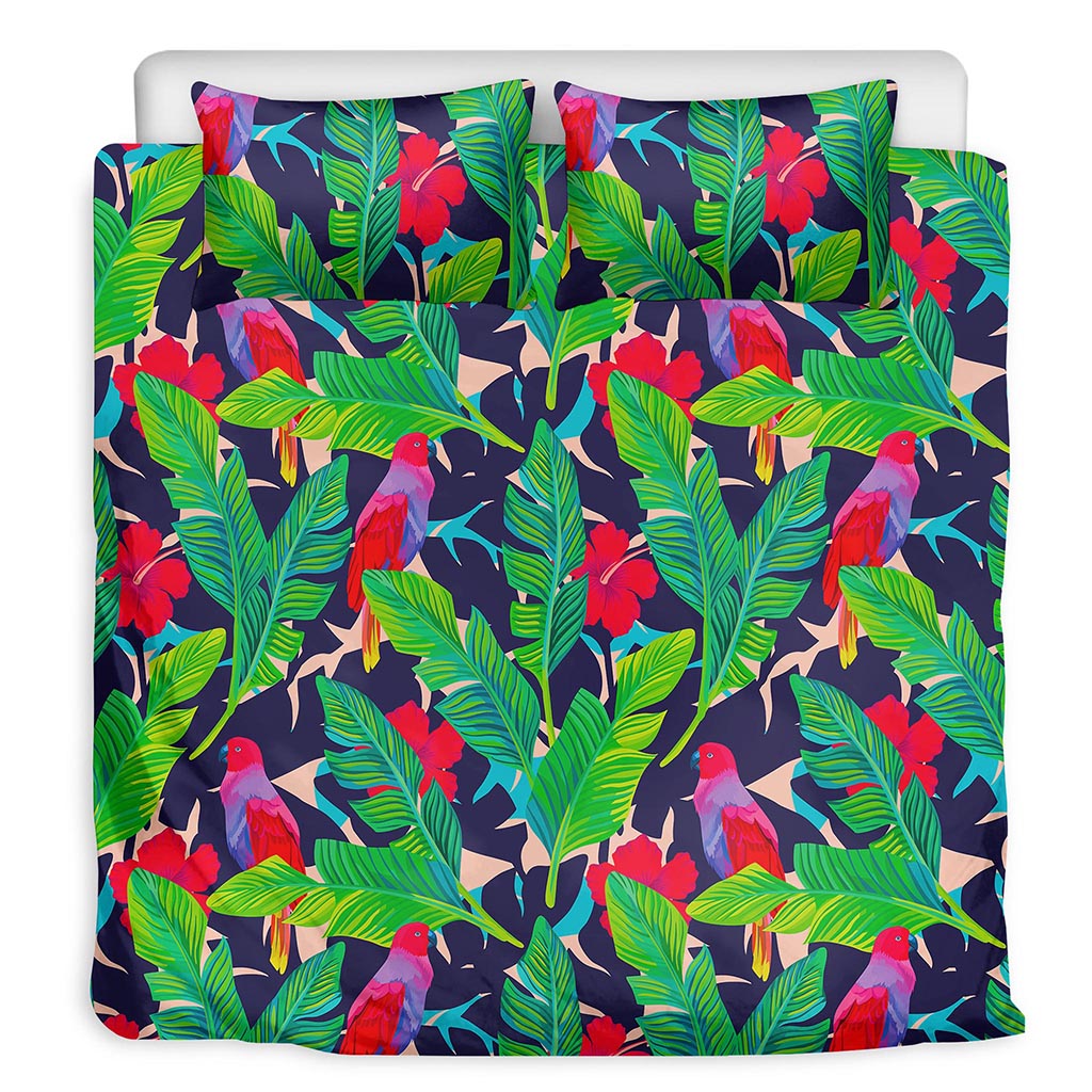Parrot Banana Leaf Hawaii Pattern Print Duvet Cover Bedding Set