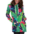 Parrot Banana Leaf Hawaii Pattern Print Pullover Hoodie Dress