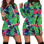 Parrot Banana Leaf Hawaii Pattern Print Hoodie Dress GearFrost