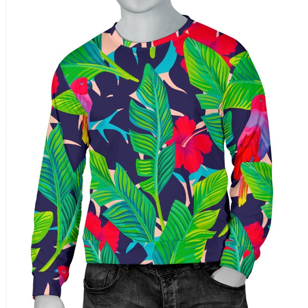 Parrot Banana Leaf Hawaii Pattern Print Men's Crewneck Sweatshirt GearFrost