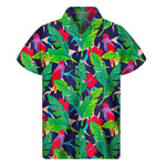 Parrot Banana Leaf Hawaii Pattern Print Men's Short Sleeve Shirt