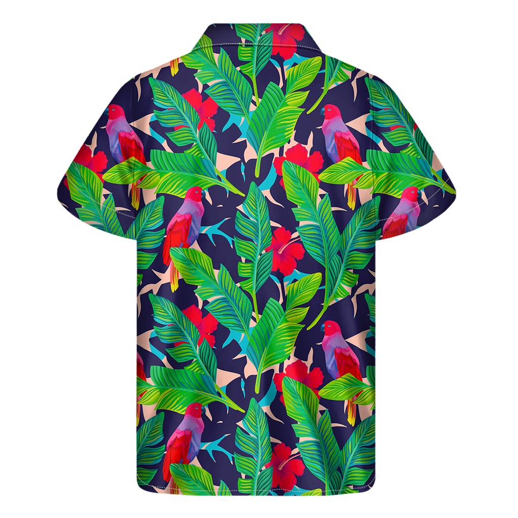 Parrot Banana Leaf Hawaii Pattern Print Men's Short Sleeve Shirt