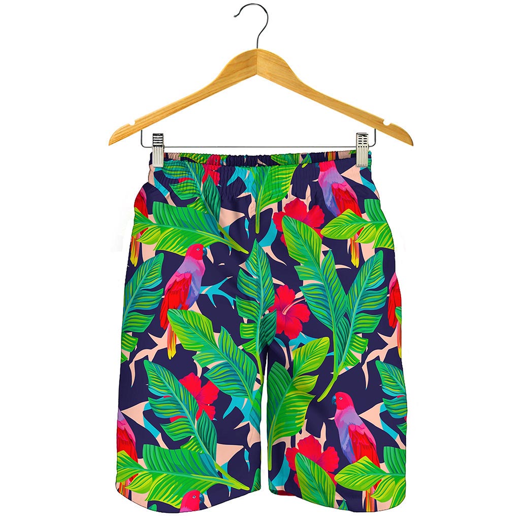 Parrot Banana Leaf Hawaii Pattern Print Men's Shorts