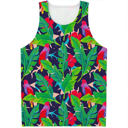 Parrot Banana Leaf Hawaii Pattern Print Men's Tank Top