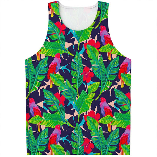 Parrot Banana Leaf Hawaii Pattern Print Men's Tank Top