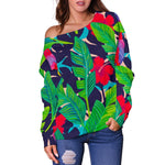 Parrot Banana Leaf Hawaii Pattern Print Off Shoulder Sweatshirt GearFrost