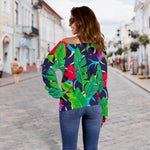 Parrot Banana Leaf Hawaii Pattern Print Off Shoulder Sweatshirt GearFrost