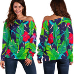 Parrot Banana Leaf Hawaii Pattern Print Off Shoulder Sweatshirt GearFrost