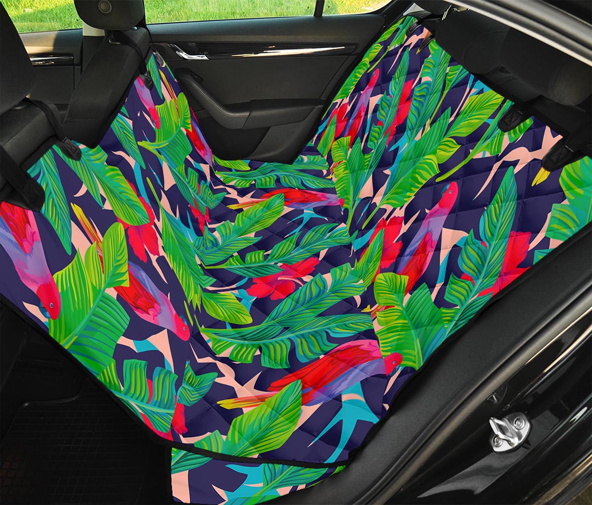 Parrot Banana Leaf Hawaii Pattern Print Pet Car Back Seat Cover