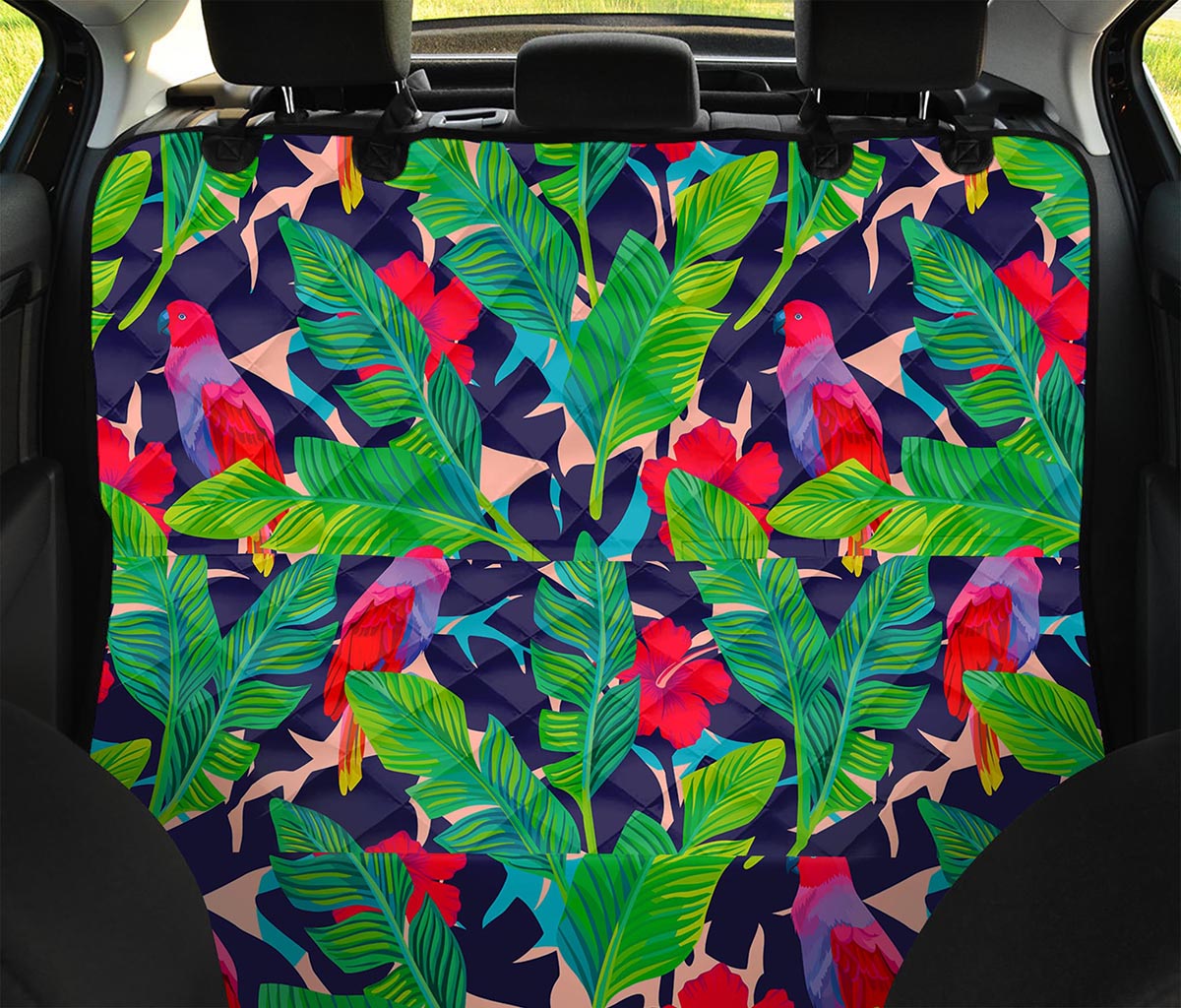 Parrot Banana Leaf Hawaii Pattern Print Pet Car Back Seat Cover