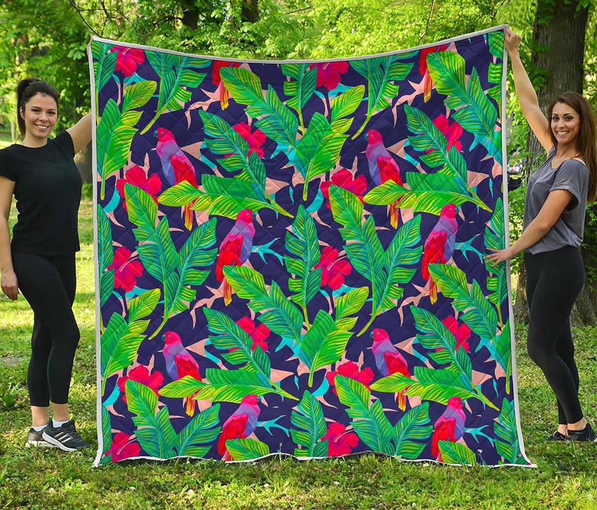 Parrot Banana Leaf Hawaii Pattern Print Quilt