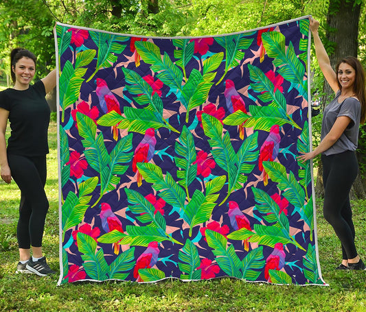 Parrot Banana Leaf Hawaii Pattern Print Quilt