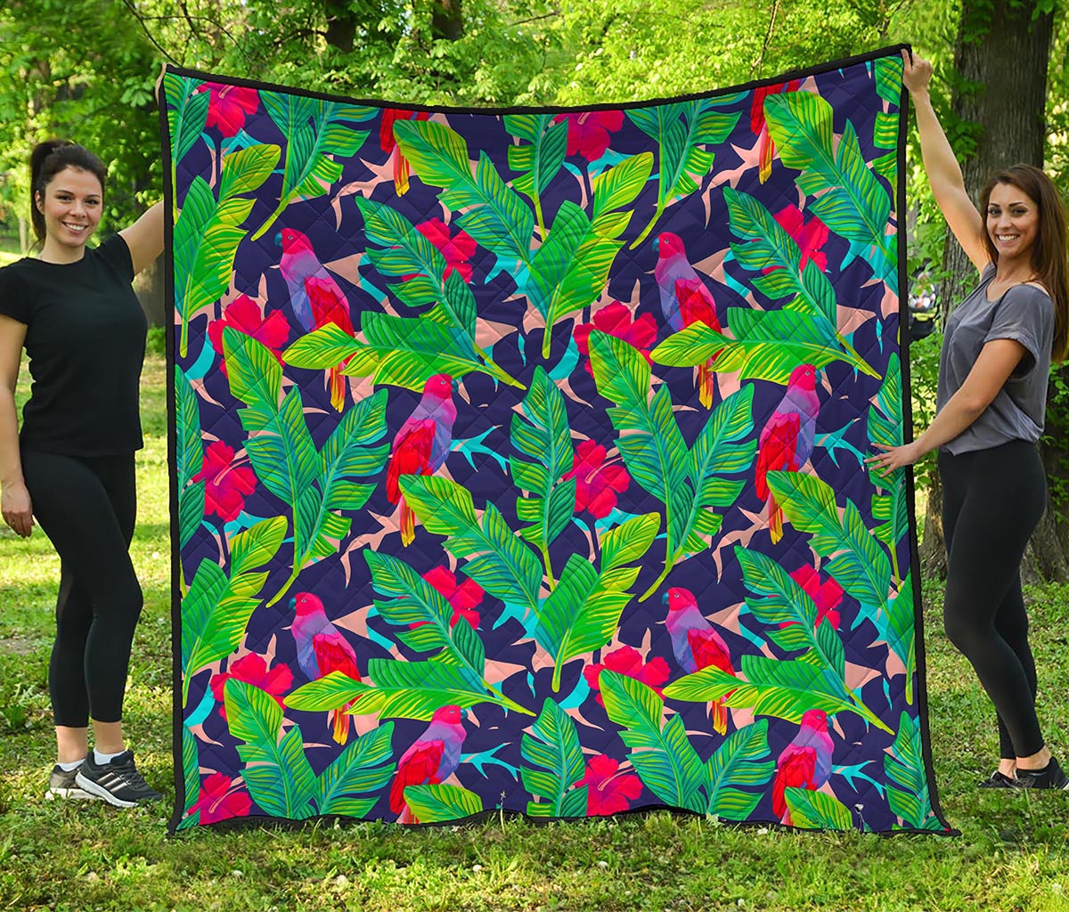 Parrot Banana Leaf Hawaii Pattern Print Quilt