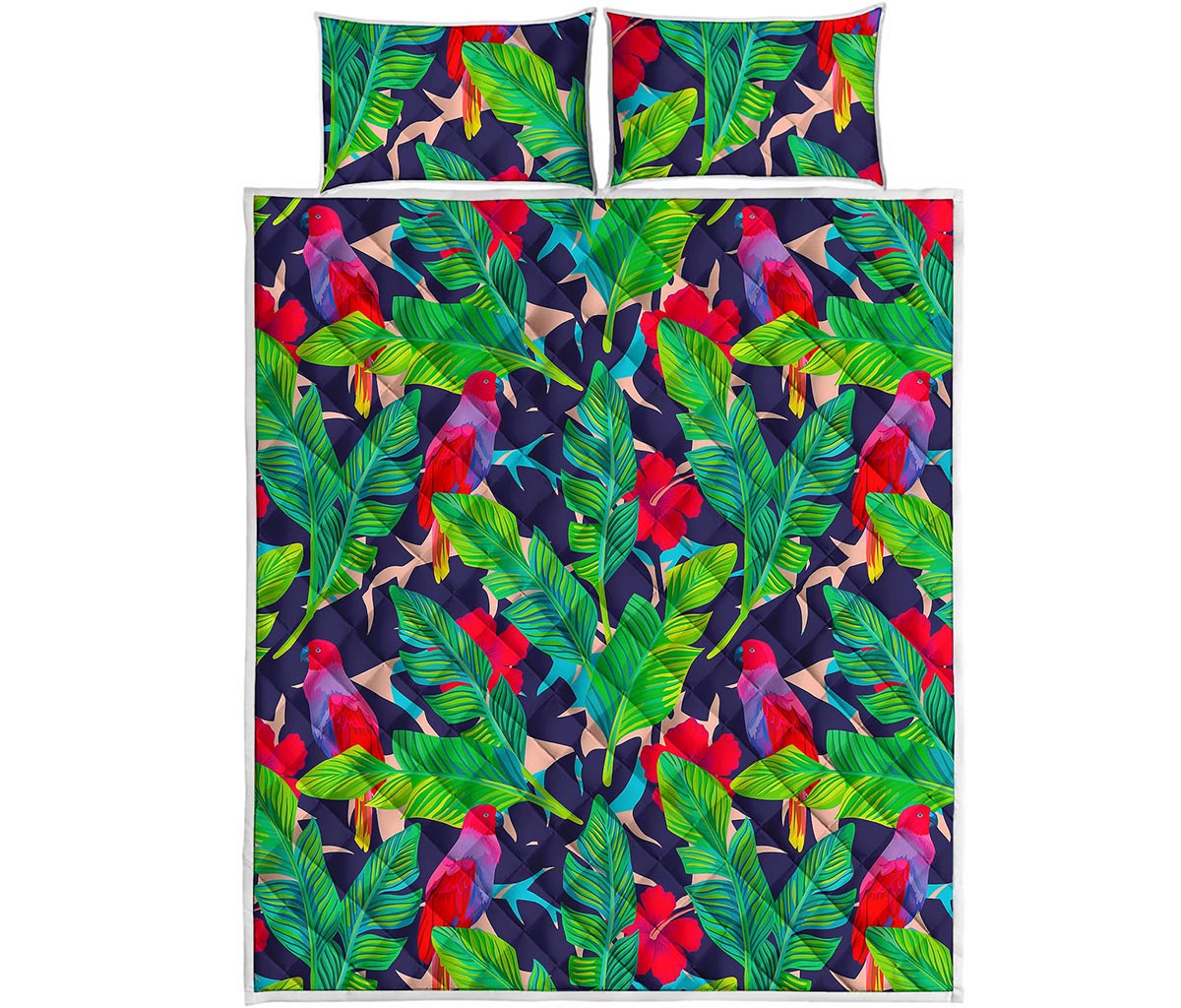 Parrot Banana Leaf Hawaii Pattern Print Quilt Bed Set