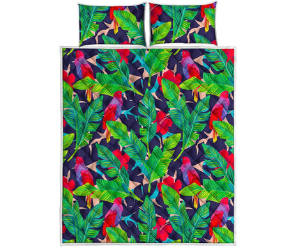 Parrot Banana Leaf Hawaii Pattern Print Quilt Bed Set