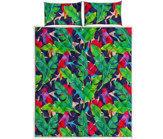 Parrot Banana Leaf Hawaii Pattern Print Quilt Bed Set