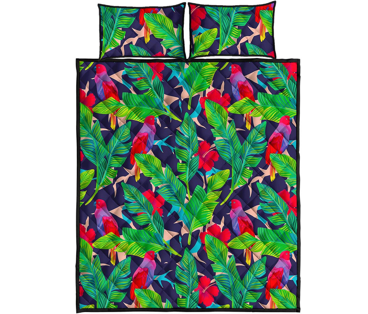 Parrot Banana Leaf Hawaii Pattern Print Quilt Bed Set