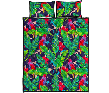 Parrot Banana Leaf Hawaii Pattern Print Quilt Bed Set