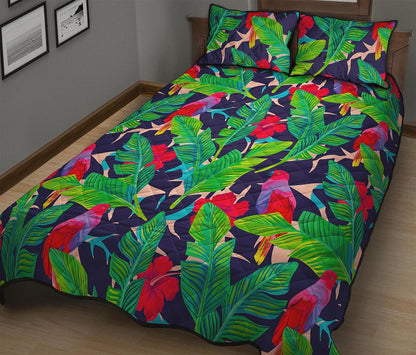 Parrot Banana Leaf Hawaii Pattern Print Quilt Bed Set