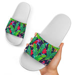 Parrot Banana Leaf Hawaii Pattern Print White Slide Sandals