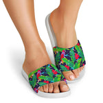 Parrot Banana Leaf Hawaii Pattern Print White Slide Sandals