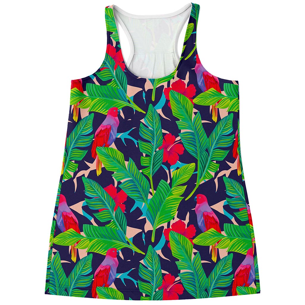 Parrot Banana Leaf Hawaii Pattern Print Women's Racerback Tank Top