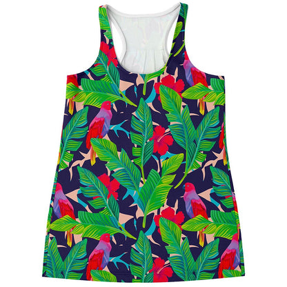 Parrot Banana Leaf Hawaii Pattern Print Women's Racerback Tank Top