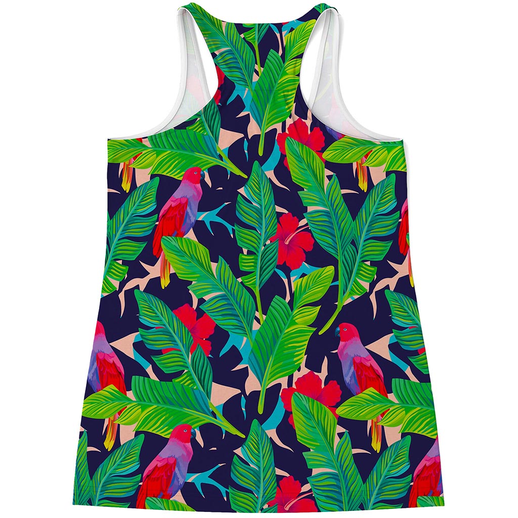 Parrot Banana Leaf Hawaii Pattern Print Women's Racerback Tank Top