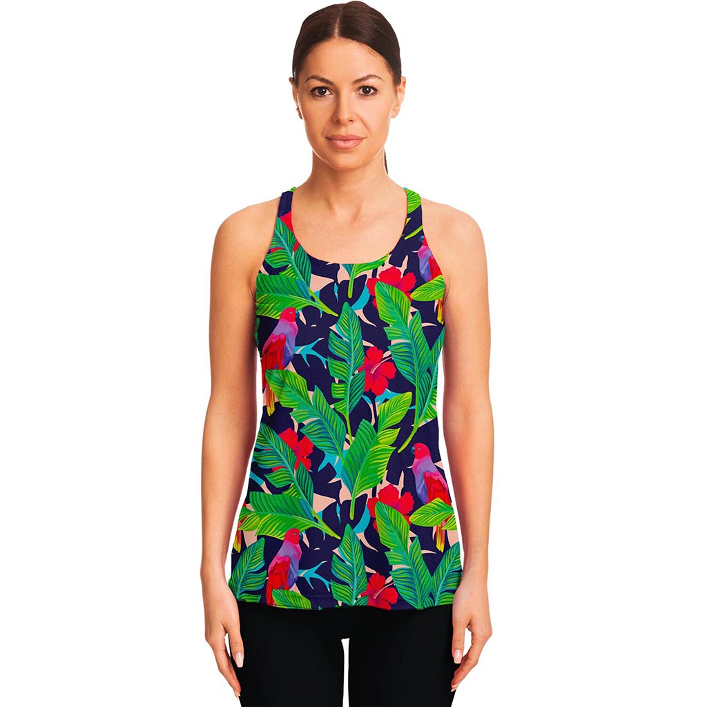 Parrot Banana Leaf Hawaii Pattern Print Women's Racerback Tank Top