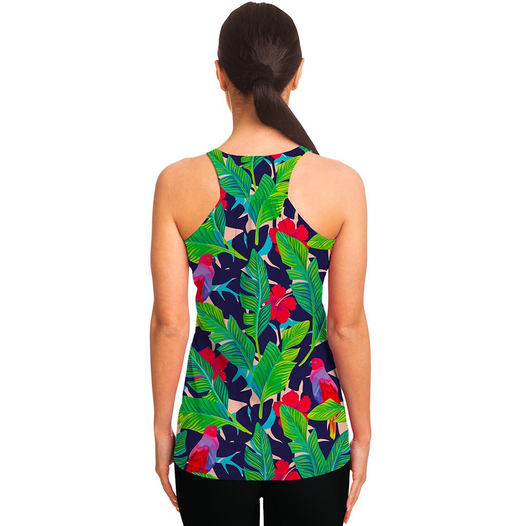 Parrot Banana Leaf Hawaii Pattern Print Women's Racerback Tank Top