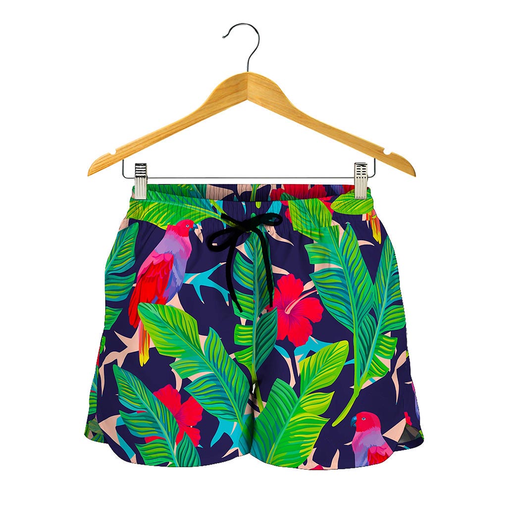 Parrot Banana Leaf Hawaii Pattern Print Women's Shorts