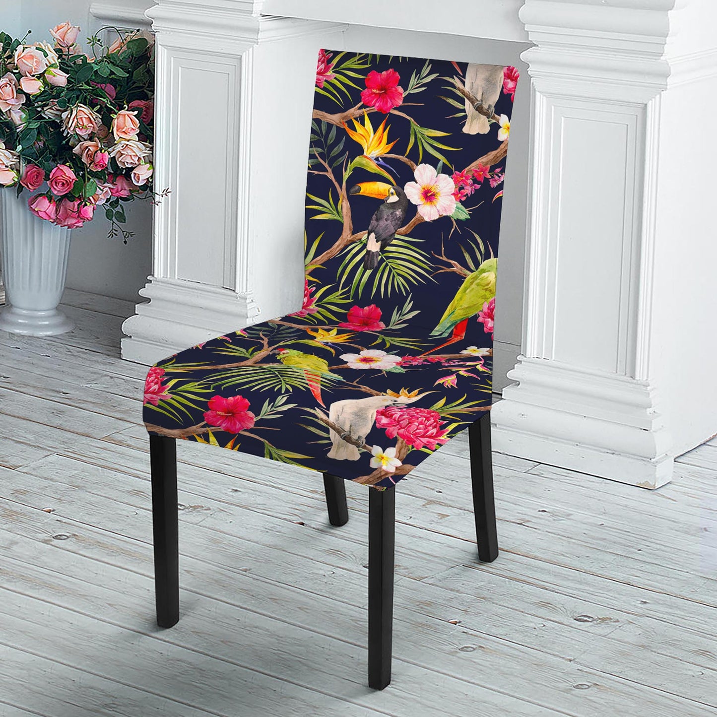 Parrot Toucan Tropical Pattern Print Dining Chair Slipcover