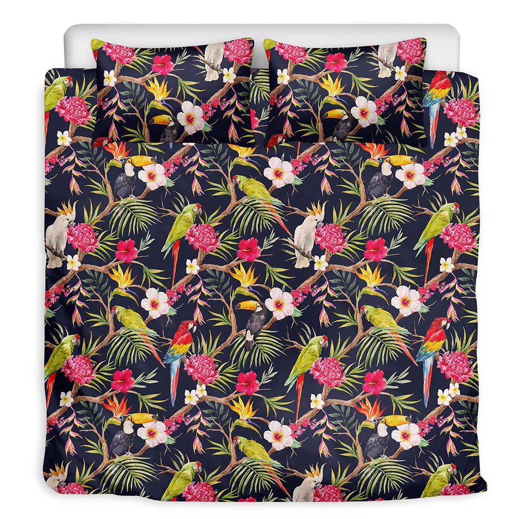 Parrot Toucan Tropical Pattern Print Duvet Cover Bedding Set