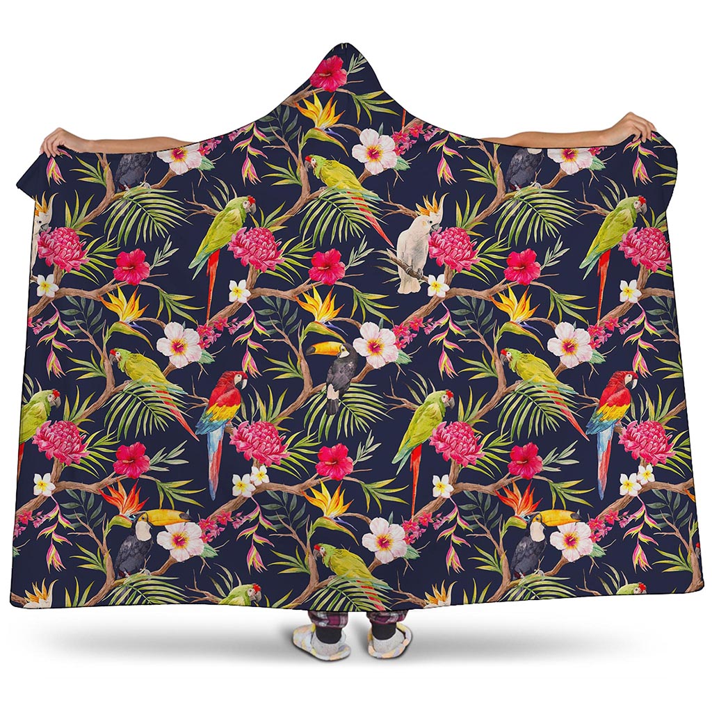 Parrot Toucan Tropical Pattern Print Hooded Blanket