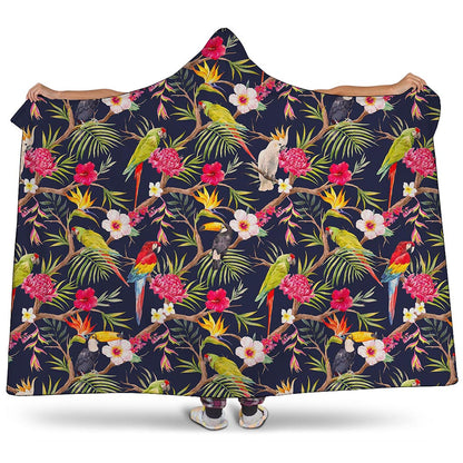 Parrot Toucan Tropical Pattern Print Hooded Blanket